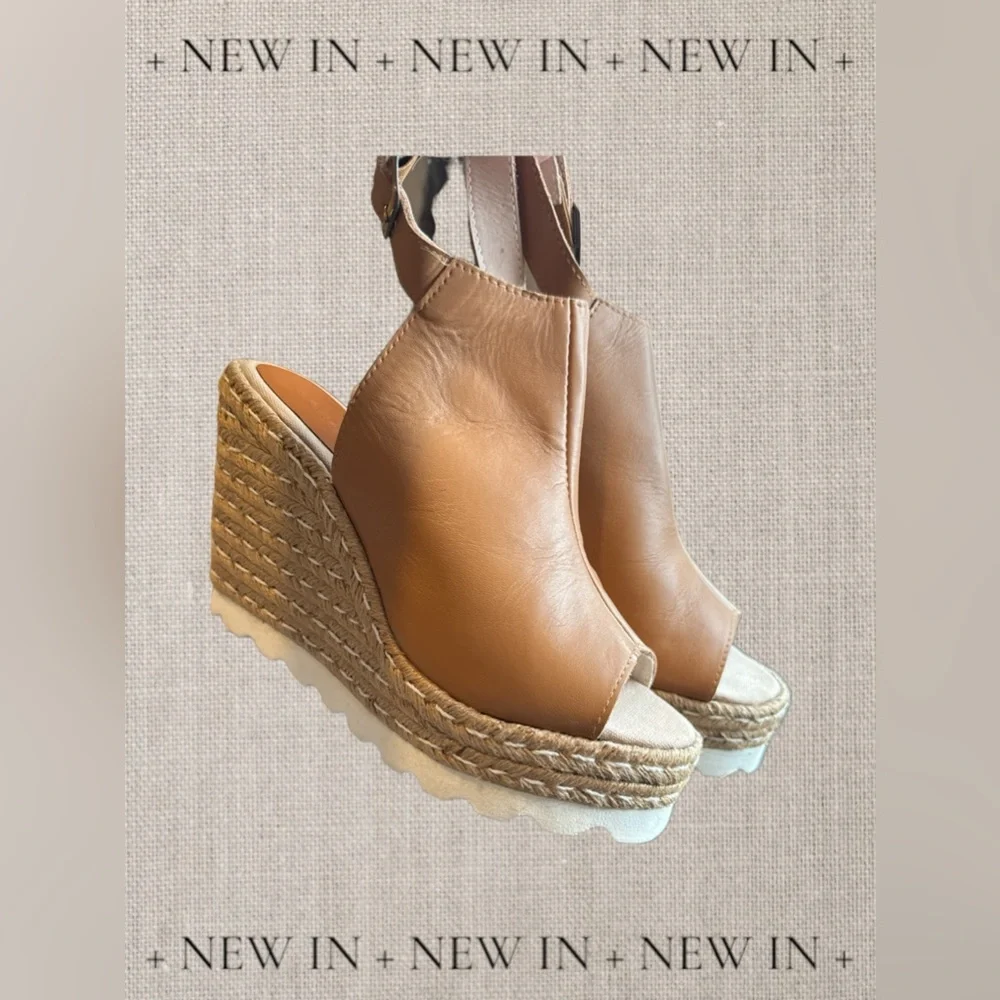 S.O.N.A.L.I. Tan Leather Espadrille wedge sandals. Size 40‎ NWT